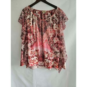 Y2K One World Paisley Floral Lace Sleeve Boho Top Size 2X